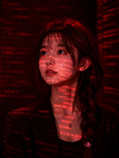 Red Cyberpunk Editorial (Projected Code Text)