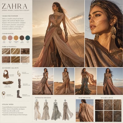 Desert Fashion Character Design Board