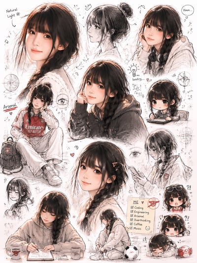 Hand-Drawn Sketchbook Character Exploration (Face Consistency)